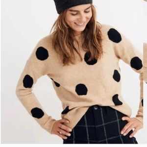 Madewell Tan and Black Polka Dot Sweater